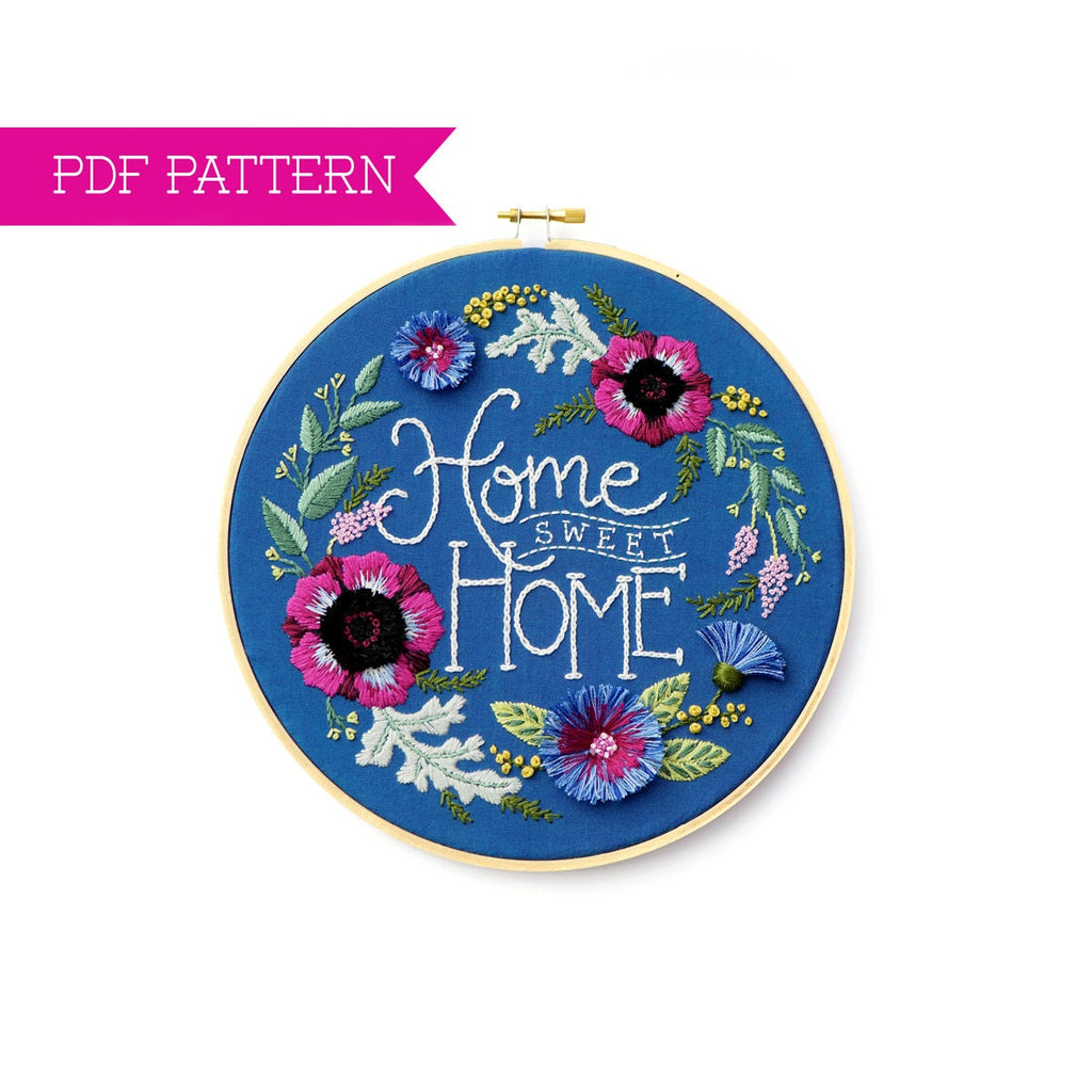 PDF Pattern, Hand Embroidery Pattern, PDF Embroidery Pattern, Home Sweet Home Pattern, Housewarming Gift, Wedding Gift, Hoop Art Pattern