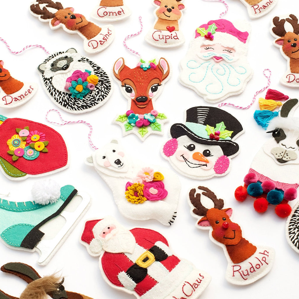 Skate Ornament Kit, Vintage Holiday, Felt Ornament, Embroidery Pattern, DIY Supply kit, Christmas Ornament, Winter Ornament, Xmas Ornament
