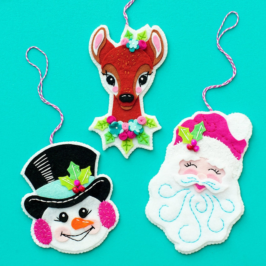 Mitten Ornament Kit, Vintage Holiday, Felt Ornament, Embroidery Pattern, DIY Supply kit, Christmas Ornament, Winter Ornament, Xmas Ornament