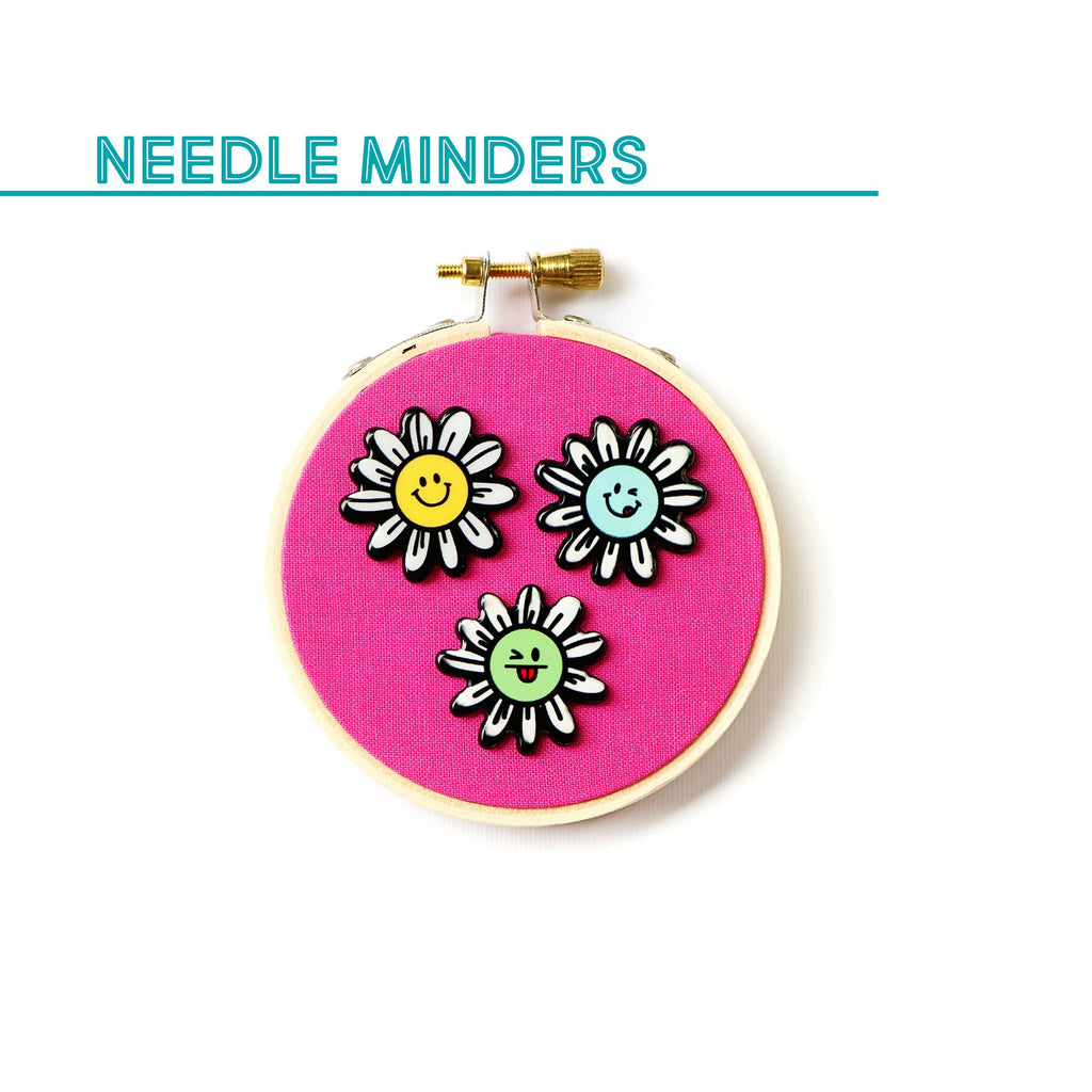Flower Needle Minder, Needleminder, Embroidery Accessory, Emoji magnet, Gift for Stitcher, Kawaii Needle holder, Needle keeper, Needle Nanny