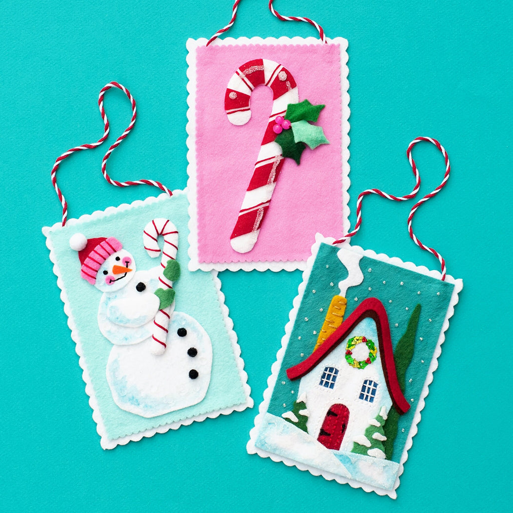 Candy Cane Ornament Kit, DIY Craft kit, Wool Felt Ornament Pattern, Embroidery Pattern, Supply kit, Christmas Crafts, Felt Ornament