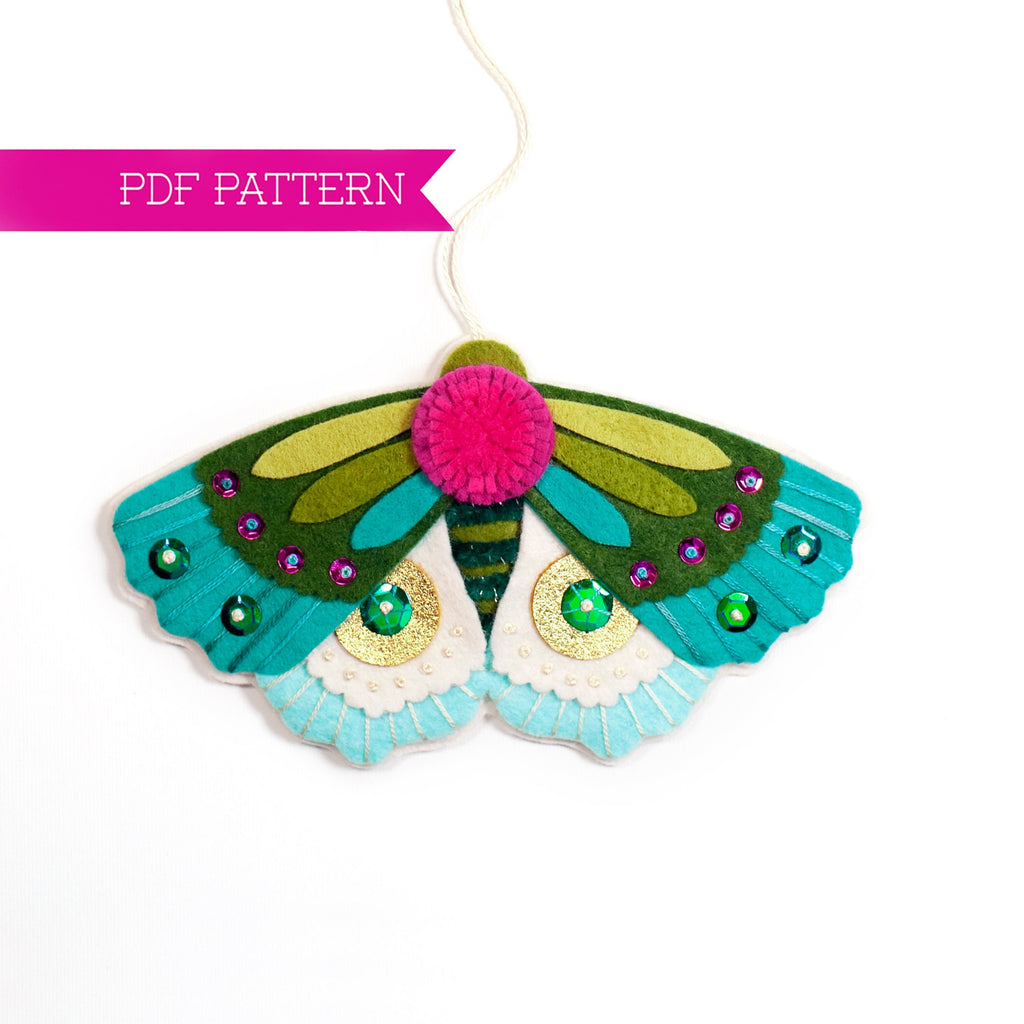 Felt Moth Ornament PDF Pattern, DIY ornament, Felt Butterfly sewing pattern, Felt flowers, Moth Plush Pattern, Cottagecore, Embroidery PDF