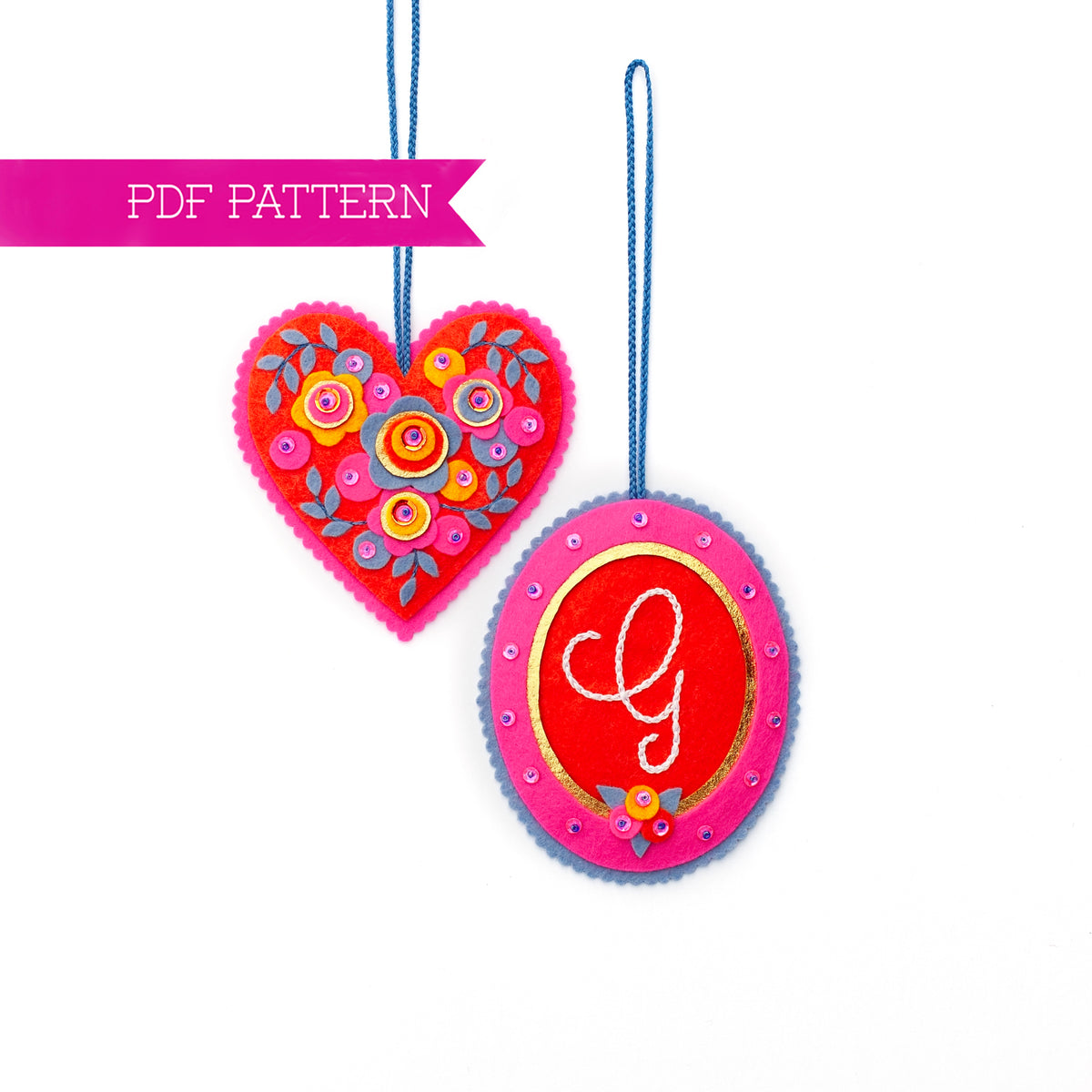 Heart and Monogram Wool Felt Ornament PDF Pattern – Lolli and Grace