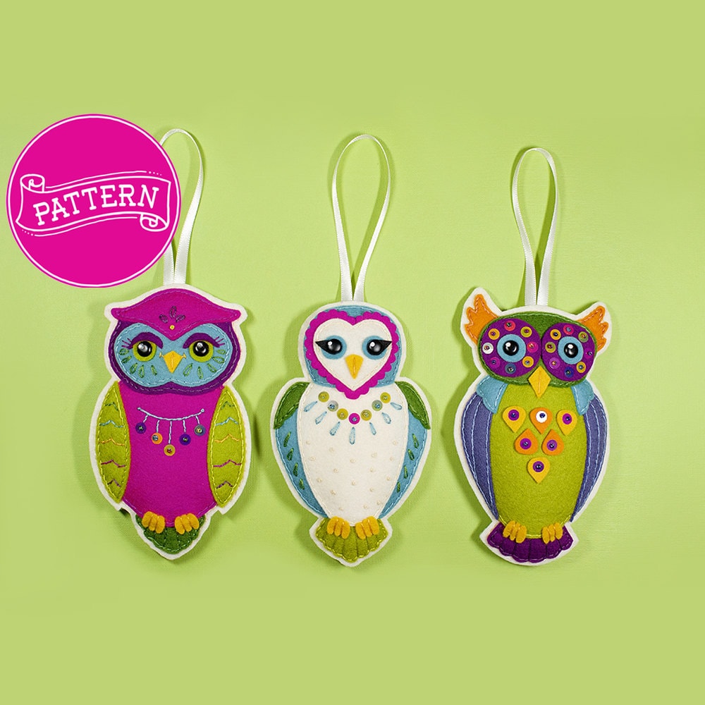 Set of 3 Owl Felt Ornament PDF Patterns