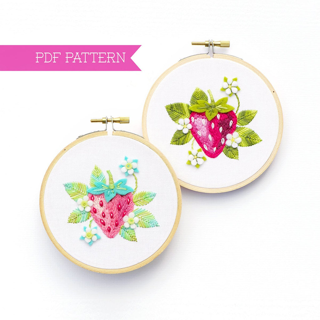 Embroidery Pattern PDF, Strawberry Pattern, Hand Embroidery Patterns, Embroidery Pattern, Embroidery PDF, Strawberry, Hoop Art, Food art