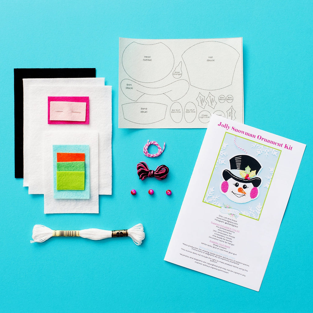 Snowman Kit, Embroidery Kit, Felt Ornament Kit, Embroidery Pattern, DIY Ornament Kit, Snowman Pattern, Christmas Ornament, PDF Pattern