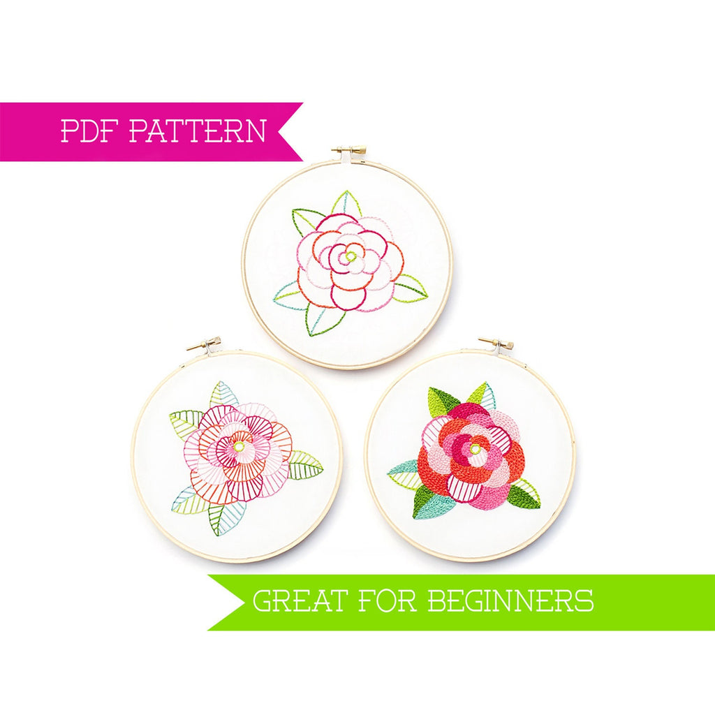 Beginner Embroidery Pattern, PDF Pattern, Hand Embroidery Pattern, PDF Embroidery, Flower pattern, Modern embroidery, embroidery hoop