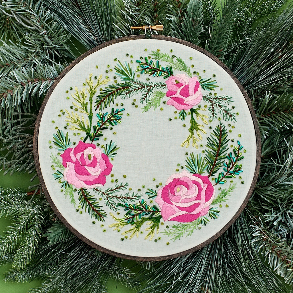 Rose Embroidery Pattern, DIY Floral Wall Art, Winter Embroidery, Modern Embroidery, Xmas Pattern, PDF Pattern, Modern Cross Stitch