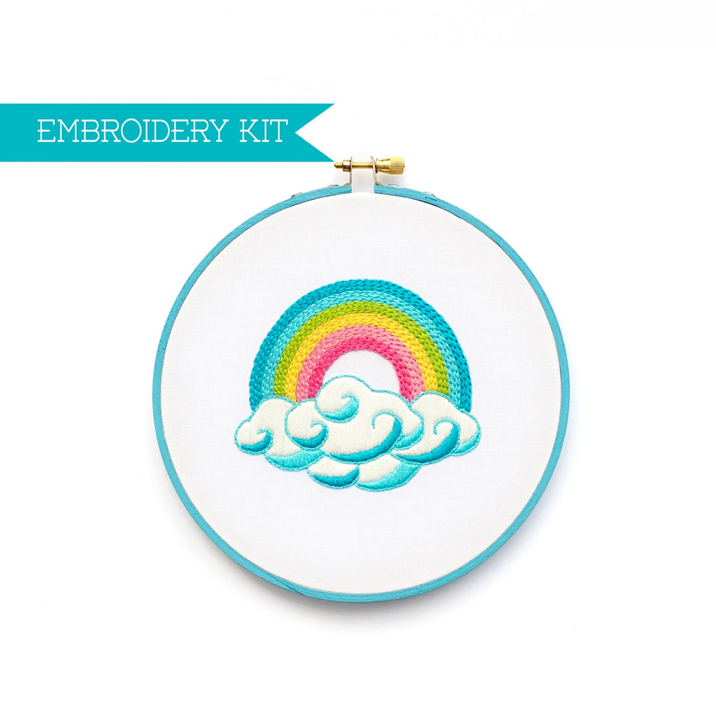 Rainbow Embroidery Supply Kit, DIY Embroidery Kit, Cloud Embroidery Pattern, Rainbow Craft Kit, Modern Embroidery Pattern, Needlework Kit