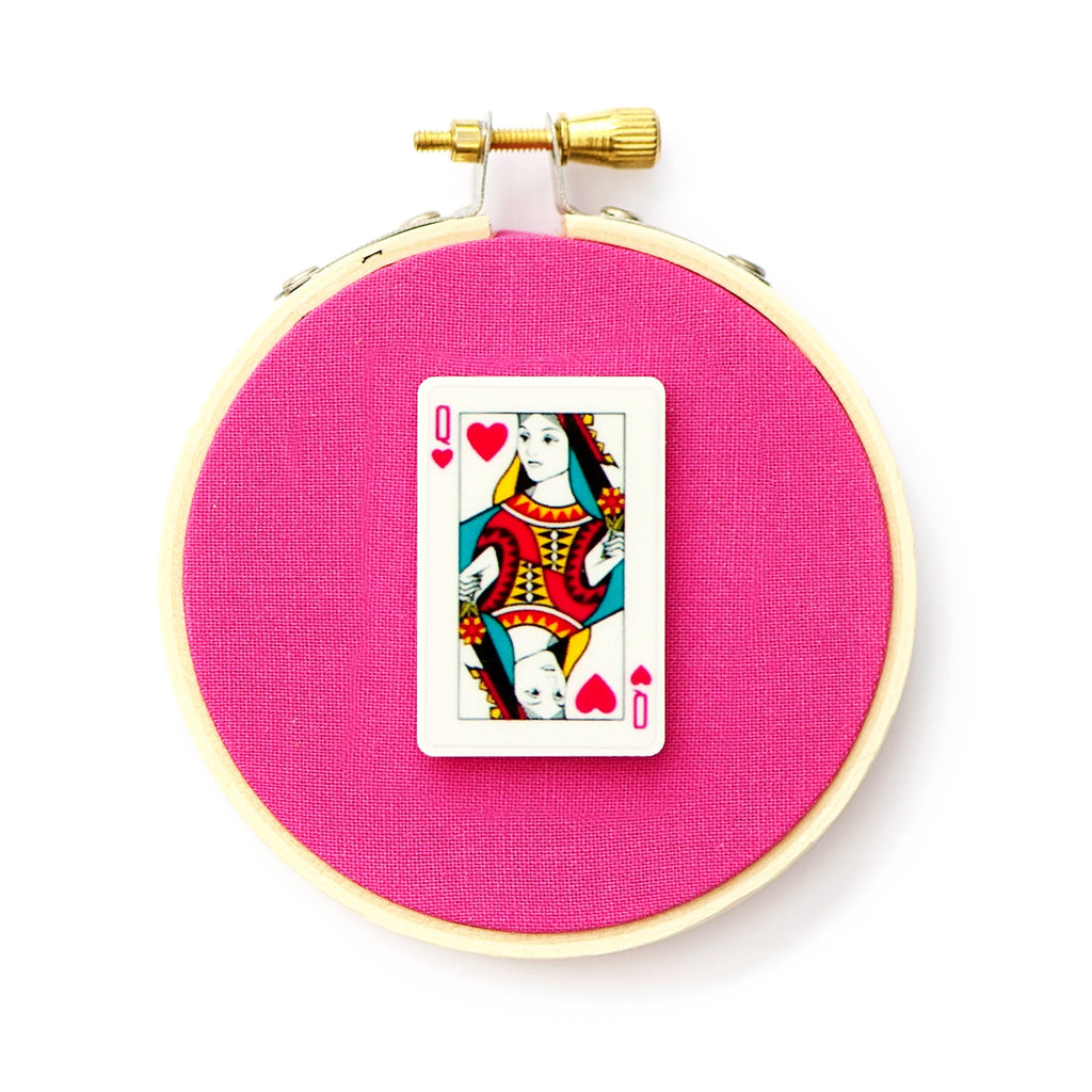 Queen of Hearts Needle Minder, Needleminder, Sewing Notion, Embroidery Accessory, Gift for Stitcher, Playing card Needle holder