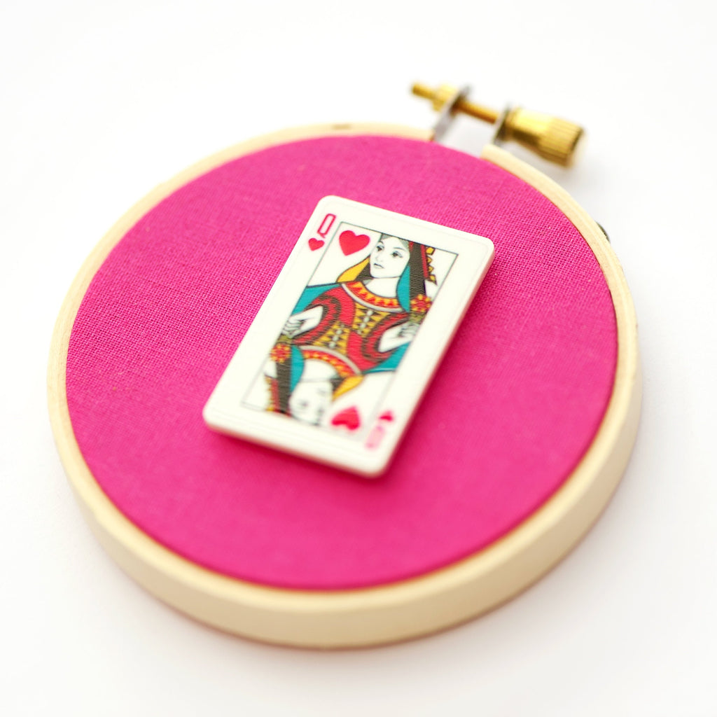 Queen of Hearts Needle Minder, Needleminder, Sewing Notion, Embroidery Accessory, Gift for Stitcher, Playing card Needle holder