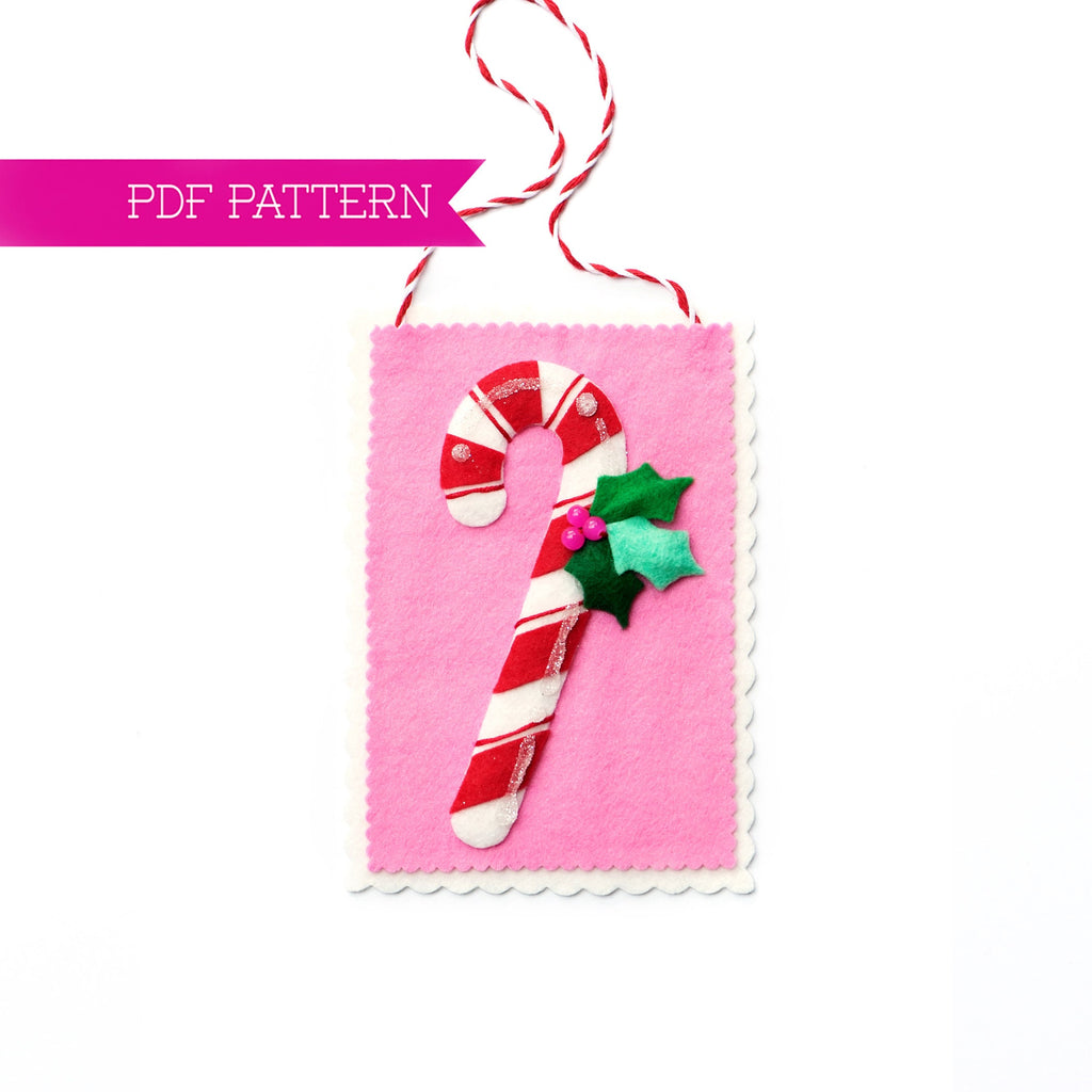 Candy Cane Ornament PDF Pattern, Wool Felt Ornament, Candy Cane Pattern, DIY Christmas, DIY Ornament, Christmas Crafts, Holiday Ornament