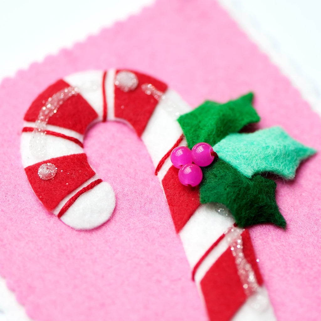 Candy Cane Ornament Kit, DIY Craft kit, Wool Felt Ornament Pattern, Embroidery Pattern, Supply kit, Christmas Crafts, Felt Ornament