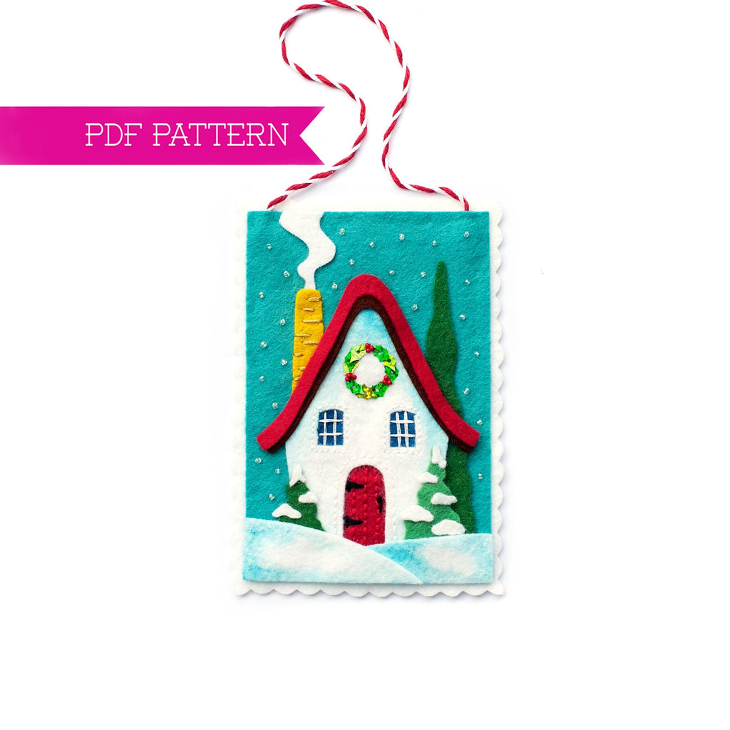 Cottage Ornament PDF Pattern, House Ornament, DIY ornament, Christmas crafts, Wool felt pattern, Home Sweet Home, Winter Ornament