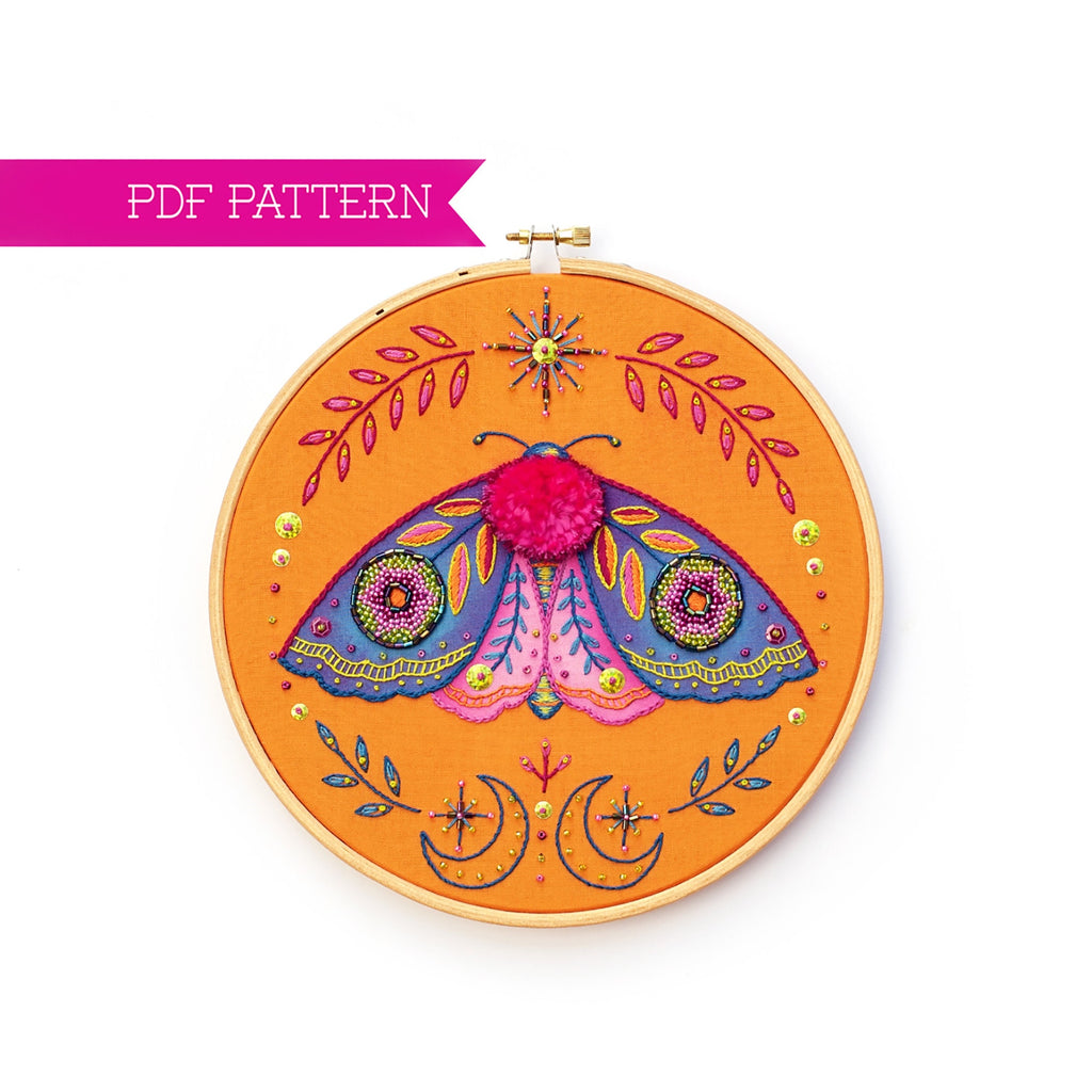 Moth PDF Hand Embroidery Pattern, Butterfly Pattern, Modern Embroidery, Thread Painting Tutorial, Insect Embroidery, Craft Kit for Adults