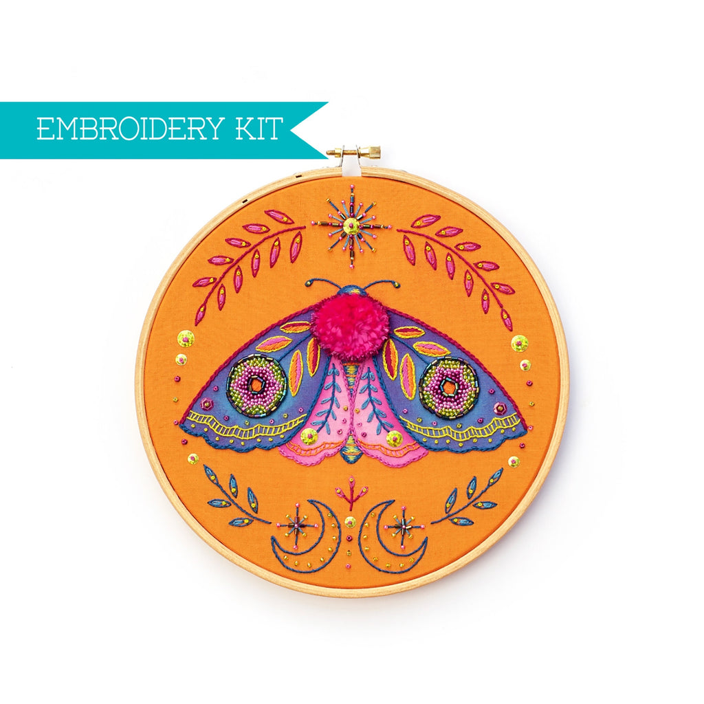 Moth Embroidery Supply Kit, Butterfly Pattern, Modern Embroidery, DIY Kit, Thread Painting Tutorial, Insect Embroidery, Craft Kit for Adults