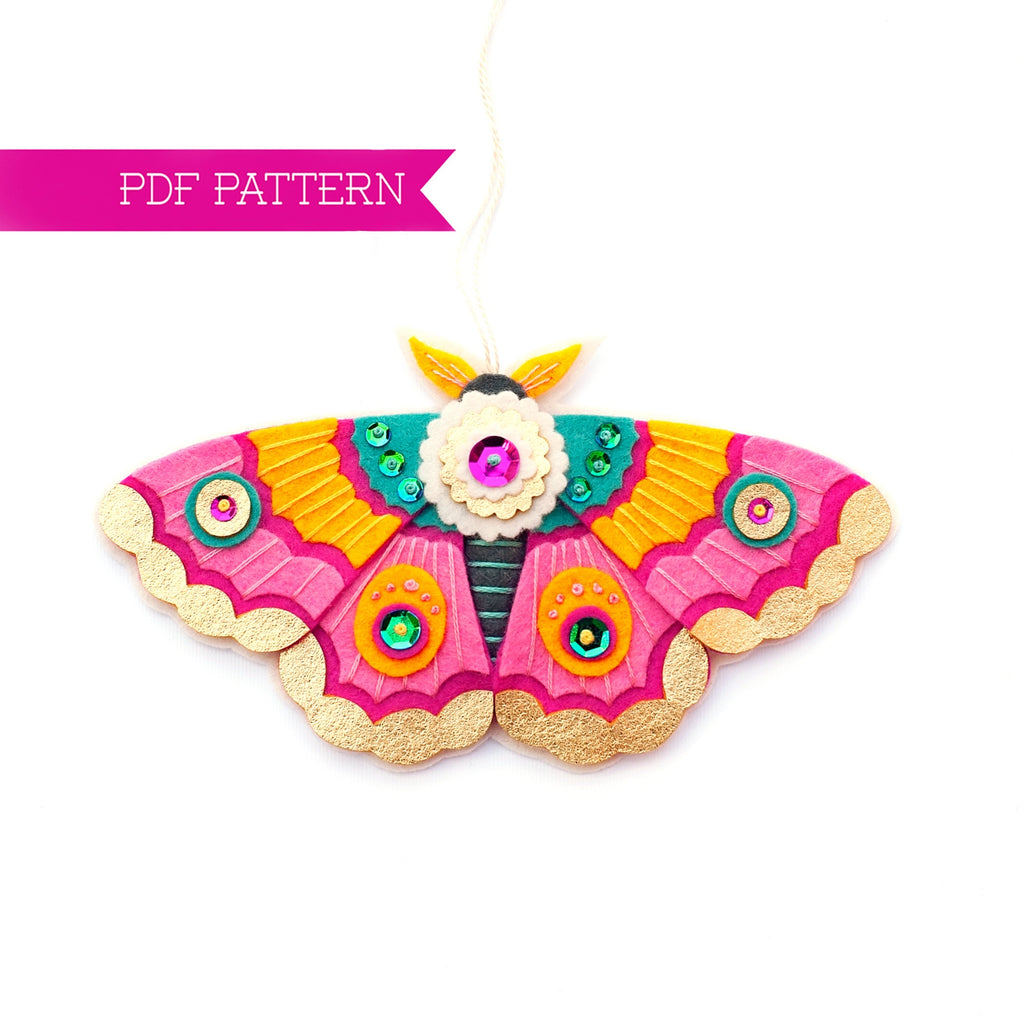 Felt PDF Pattern, Moth Ornament, DIY ornament, Felt Butterfly sewing pattern, Felt flowers, Moth Plush Pattern, Cottagecore, Embroidery PDF