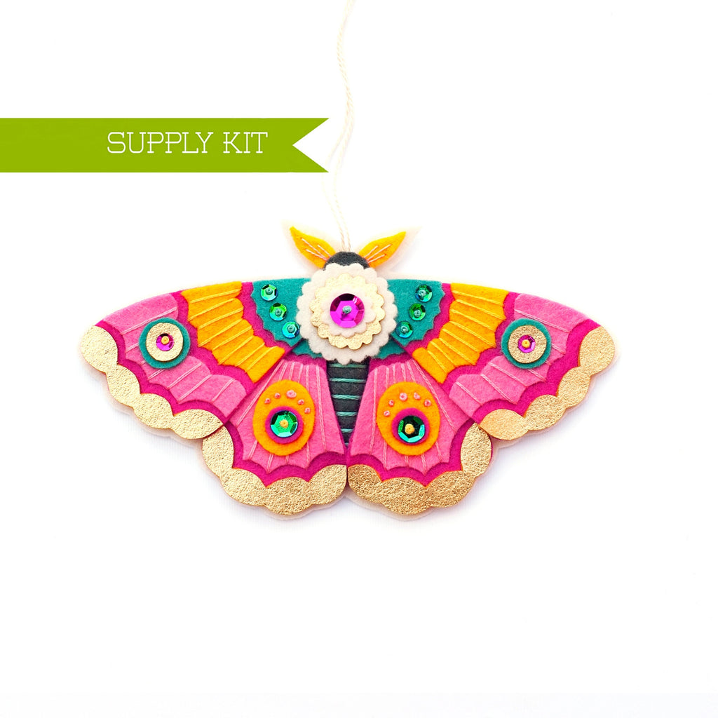 Moth Ornament Kit, Butterfly Sewing Kit, Christmas Ornament Kit, DIY Craft kit, Felt Ornament, Embroidery Pattern, Animal Craft kit