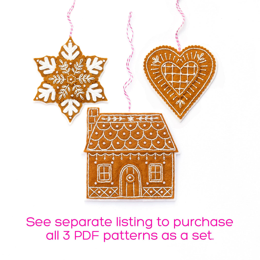 Gingerbread House Felt PDF Pattern, Gingerbread Ornament, Christmas Cookie Decorations, DIY ornament, Christmas craft, Wool felt pattern