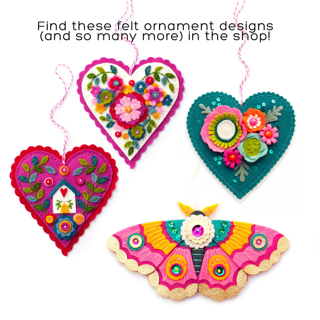 Felt PDF Pattern, Heart Ornaments, DIY ornament, Valentine's crafts, Wool felt pattern, Felt flowers, Sewing PDF pattern, Cottagecore decor