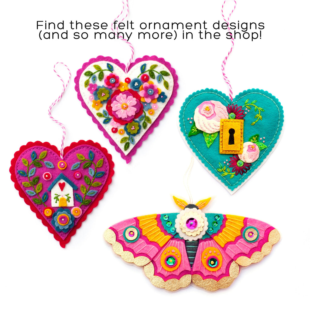 Felt PDF Pattern, Heart Ornaments, DIY ornament, Valentine's crafts, Wool felt pattern, Felt flowers, Sewing PDF pattern, Cottagecore decor